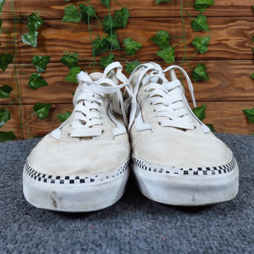 Vans Old Skool‎ Checkerboard Foxing Mens 9.5 Womens 11 Skate Shoes Cream Suede